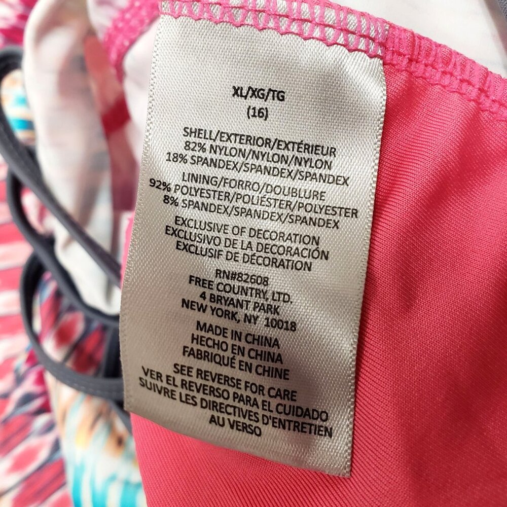 Free Country XL Tankini Top Multi-Color Strappy Back With Lace-Up Front Swimwear - Picture 5 of 13